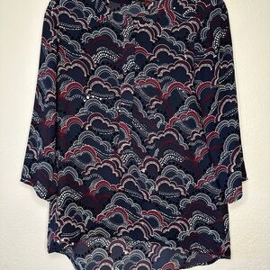 Express Navy and Red Cloud Pattern Blouse